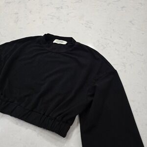 Cider Womens Black Mock Neck Elastic Hem Long Sleeve Crop Top Size M